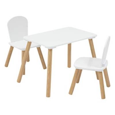Set mesa con dos sillas infantiles madera natural