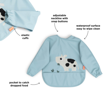 Babero con bolsillo y mangas Tiny Farm azul - Imagen 3