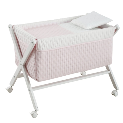 Minicuna madera blanca Soft rosa