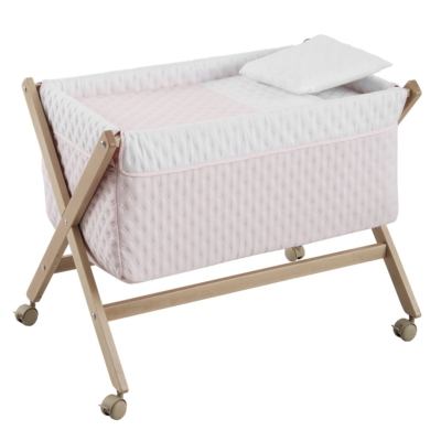 Minicuna madera natural Soft rosa