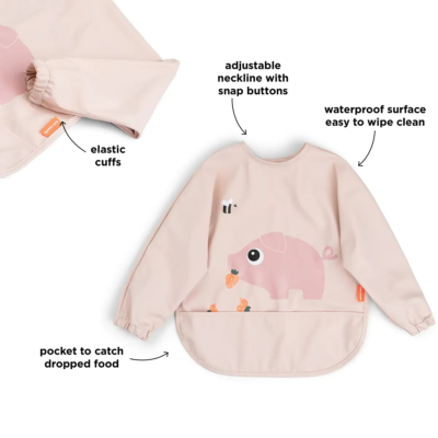 Babero con bolsillo y mangas Tiny Farm rosa - Imagen 3