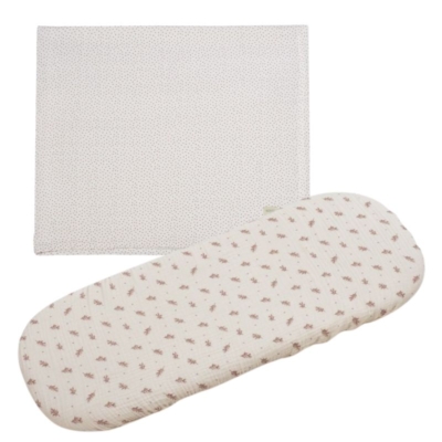 Set de Sábana bajera ajustable para capazo + muselina Mimosa Rosa