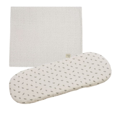 Set de Sábana bajera ajustable para capazo + muselina Mimosa Verde