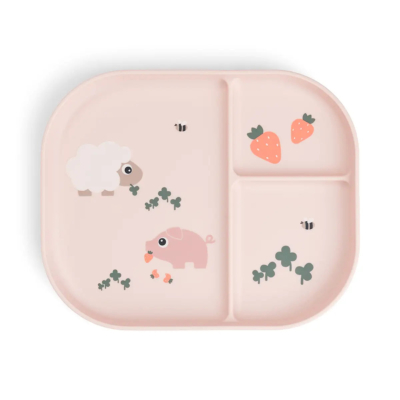 Plato infantil con compartimentos Tiny Farm Rosa