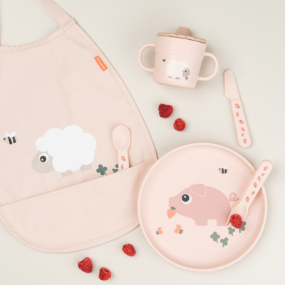 Plato infantil redondo Tiny Farm Rosa - Imagen 2