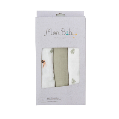Pack de 3 muselinas de algodón Safari