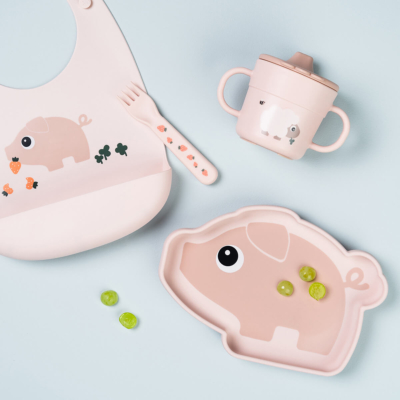 Babero de silicona Tiny Farm Rosa - Imagen 2