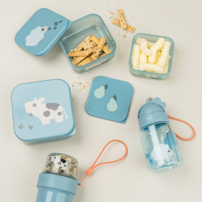 Botella infantil con caña Tiny Farm Azul - Imagen 2