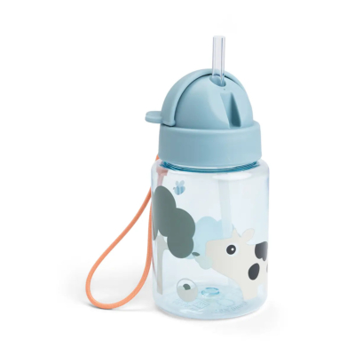 Botella infantil con caña Tiny Farm Azul