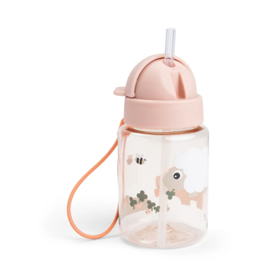 Botella infantil con caña Tiny Farm Rosa