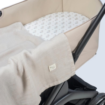 Set de Sábana bajera ajustable para capazo + muselina Botton Flores - Imagen 2