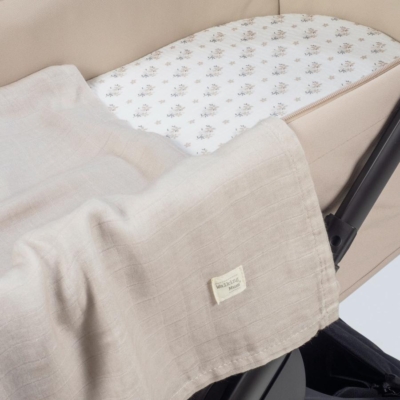 Set de Sábana bajera ajustable para capazo + muselina Botton Flores - Imagen 3