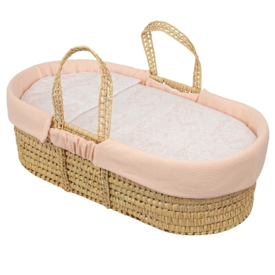 Moisés de mimbre con edredón, cojín, interior acolchado y colchón Dafne