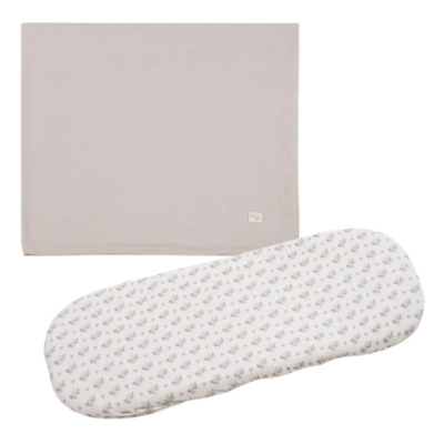 Set de Sábana bajera ajustable para capazo + muselina Botton Flores