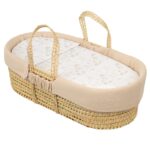 Moisés de mimbre con edredón, cojín, interior acolchado y colchón Noe