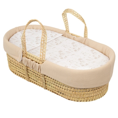 Moisés de mimbre con edredón, cojín, interior acolchado y colchón Noe