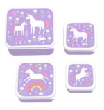 Set de 4 cajitas para alimentos Unicornios