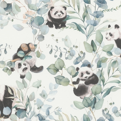 Papel pintado pandas y eucalipto