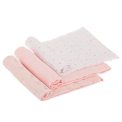 Pack de 3 muselinas de algodón stars rosa - Imagen 3