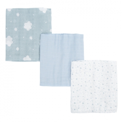 Pack de 3 muselinas de algodón stars azul - Imagen 2