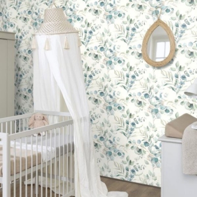 Papel pintado hojas acuarela verde - Imagen 2