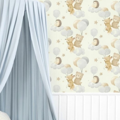 Papel pintado ositos y nubes azul - Imagen 2